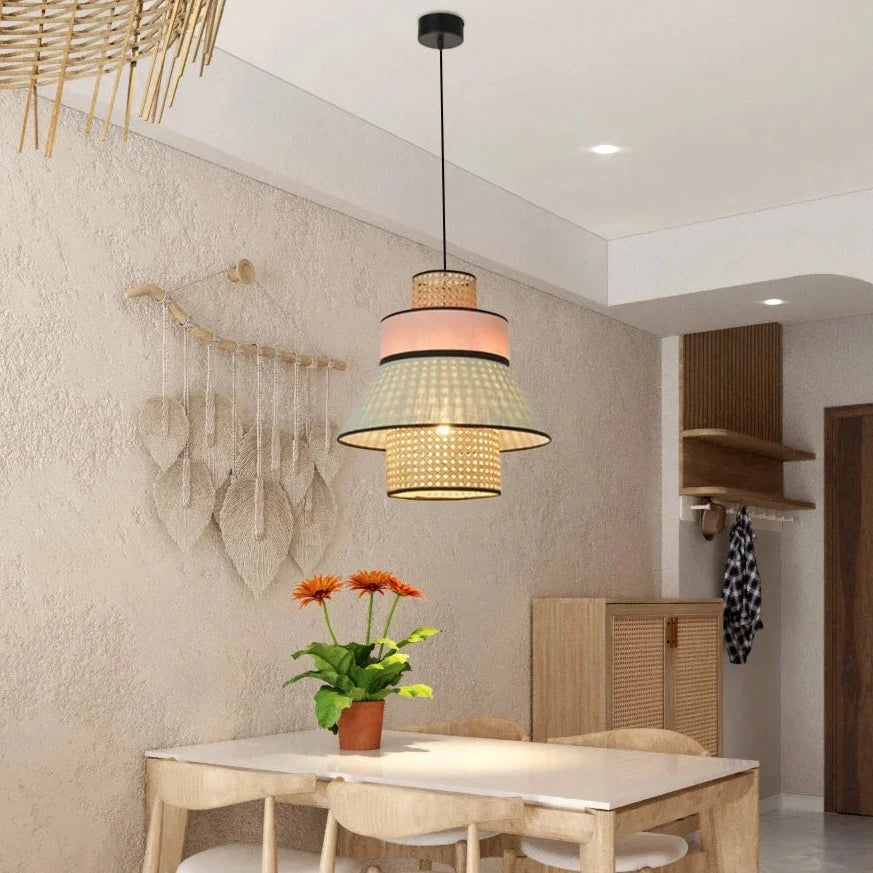 Unique Shape Rattan & Fabric Light Fixture