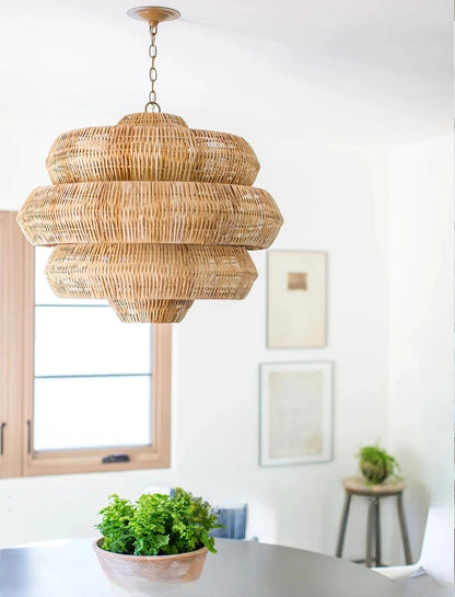 Wabi Sabi Vintage Boho Natural Rattan Handwoven Pendant Light