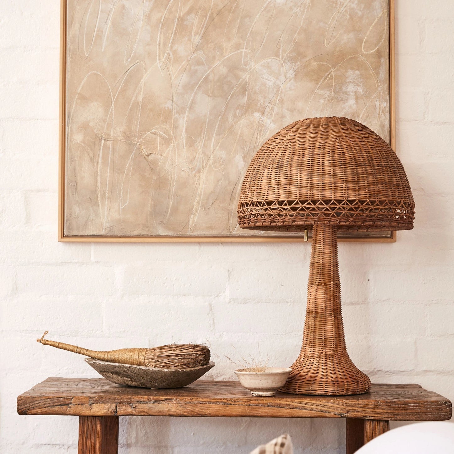 Wicker Rattan Mushroom Vintage Table Lamp – Boho Chic Lighting for a Cozy Home