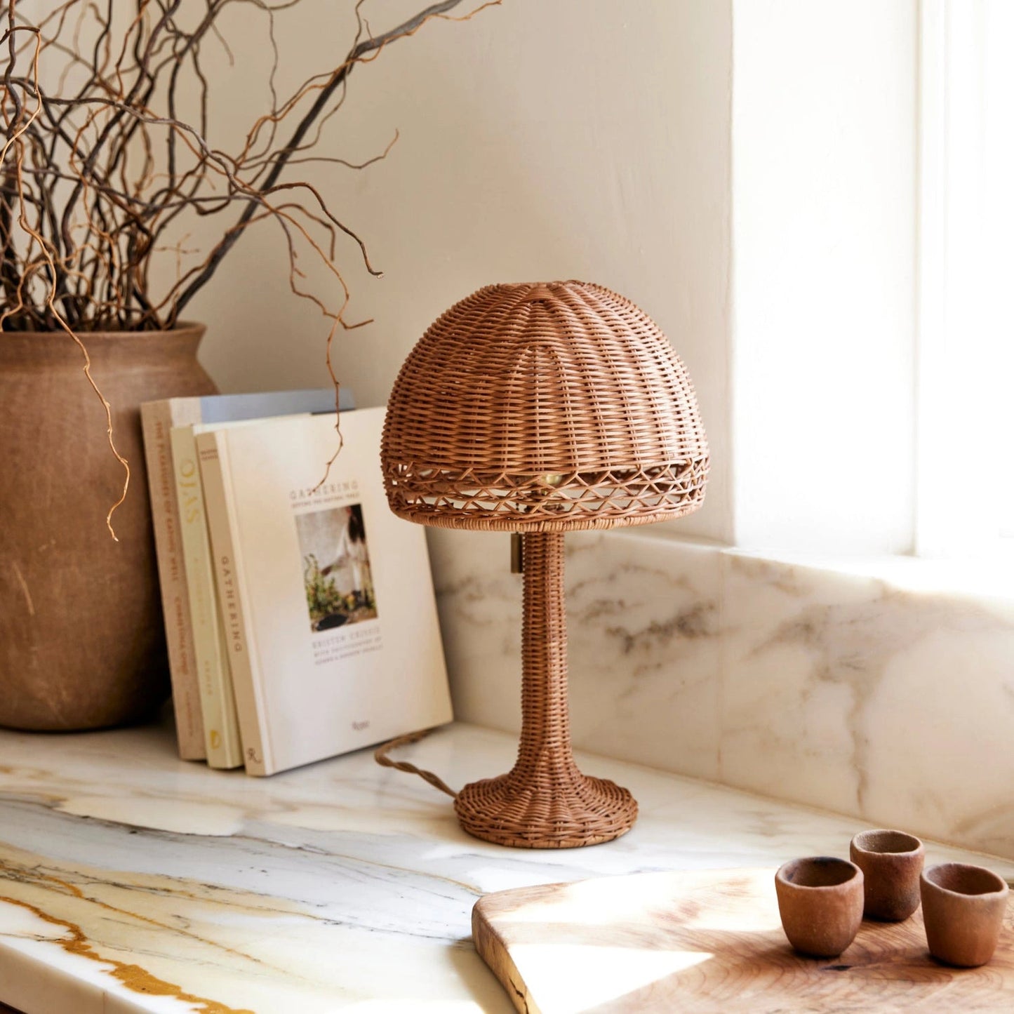 Wicker Rattan Mushroom Vintage Table Lamp – Boho Chic Lighting for a Cozy Home