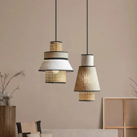 Brown Rattan & Fabric Lampshade