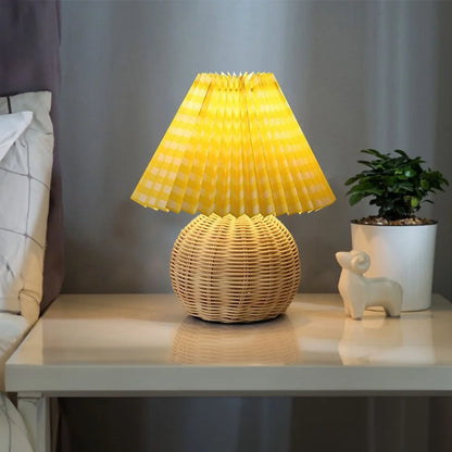 Pleated Round Rattan Table Lamp