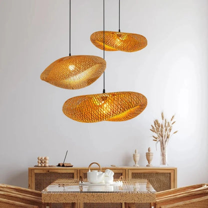 Double Layers Waving Bamboo Pendant Lamp