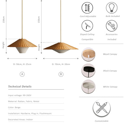 Cone Rattan & Fabric Pendant Lamp