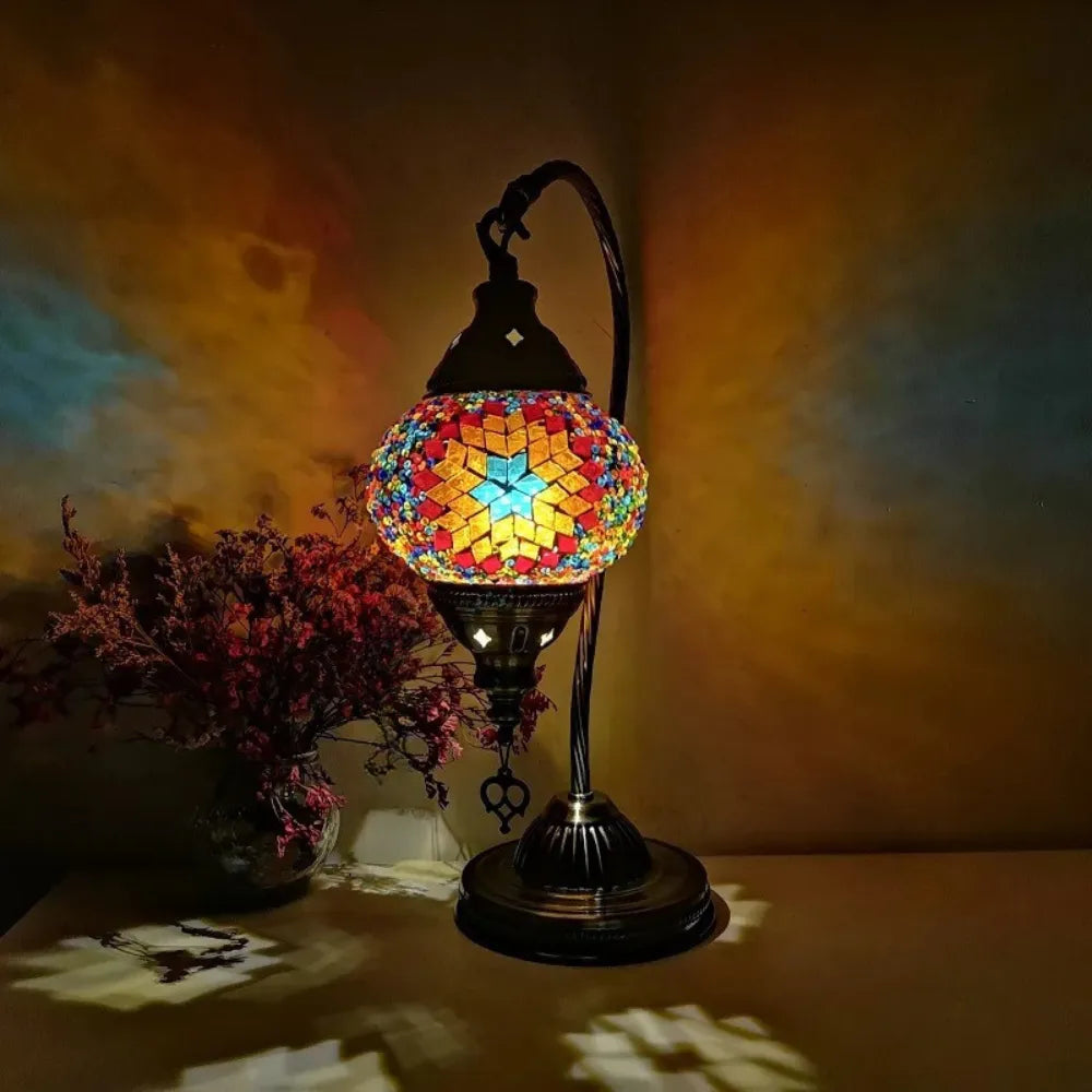 Handcrafted Tiffany Mosaic Table Lamp - Vintage Art Deco Glass Lighting