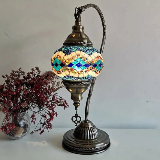 Handcrafted Tiffany Mosaic Table Lamp - Vintage Art Deco Glass Lighting