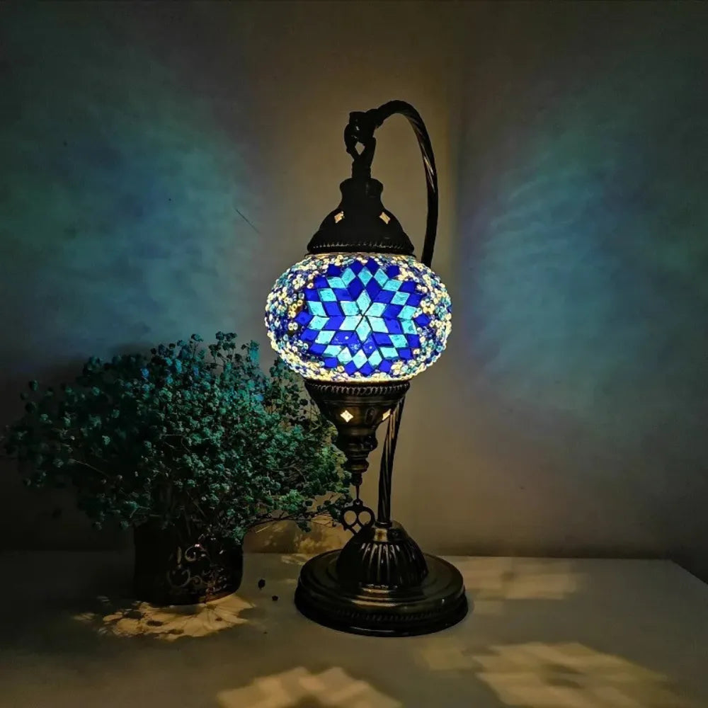 Handcrafted Tiffany Mosaic Table Lamp - Vintage Art Deco Glass Lighting