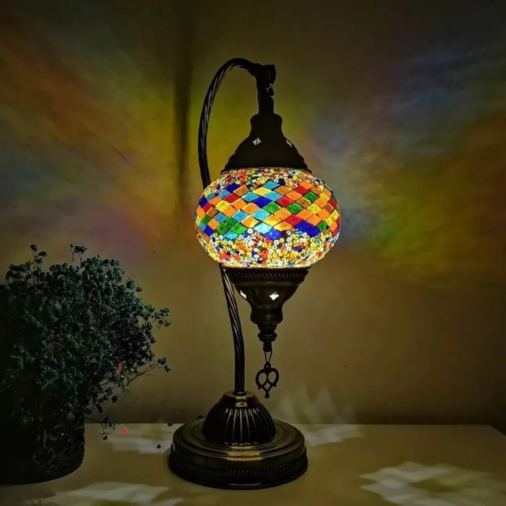 Handcrafted Tiffany Mosaic Table Lamp - Vintage Art Deco Glass Lighting