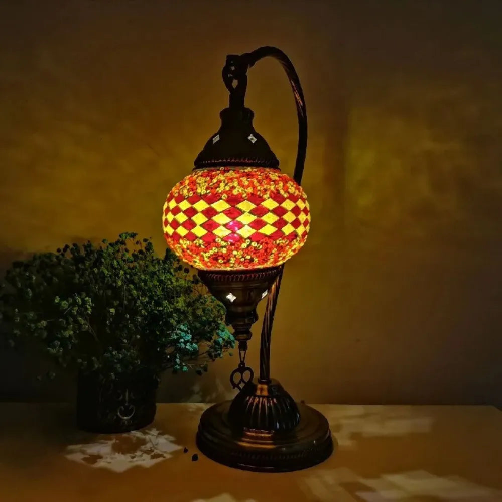 Handcrafted Tiffany Mosaic Table Lamp - Vintage Art Deco Glass Lighting