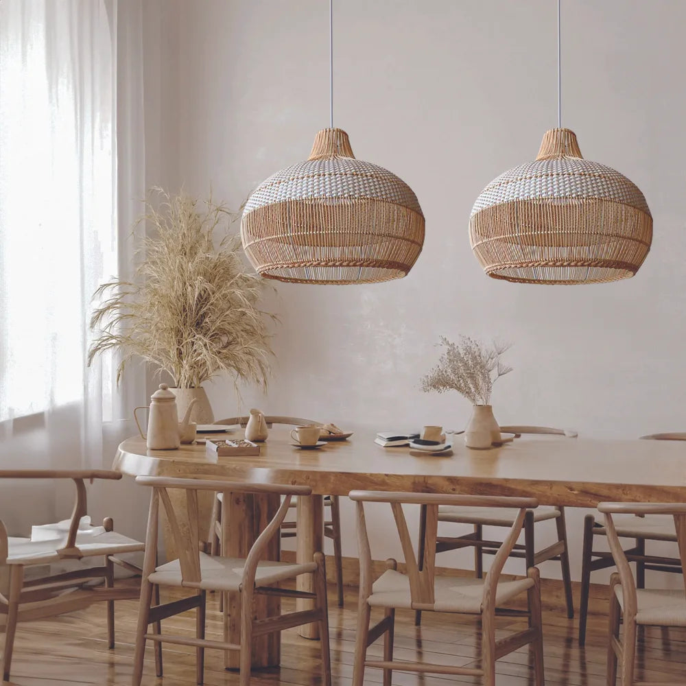 Round Natural Rattan Hanging Light