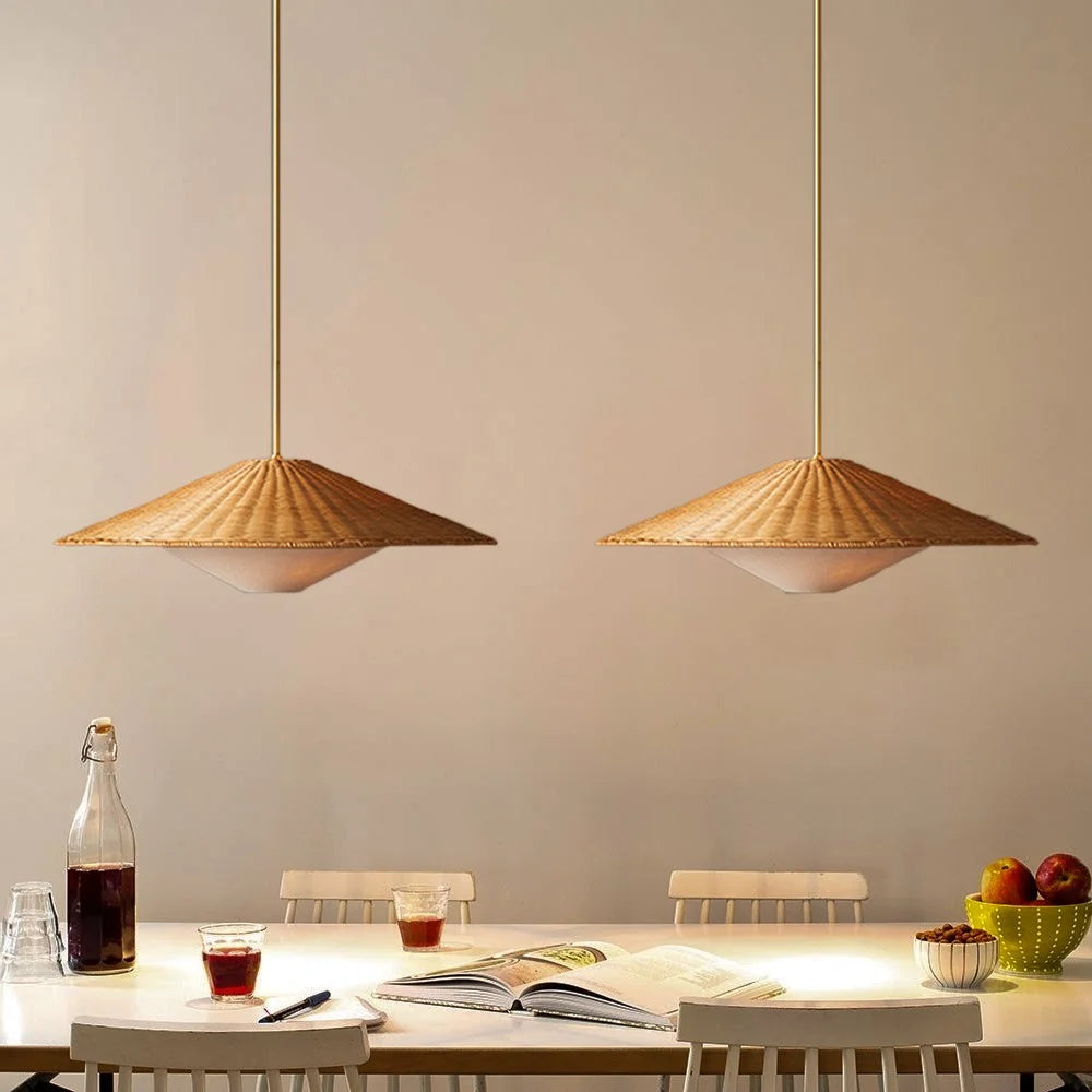 Cone Rattan & Fabric Pendant Lamp