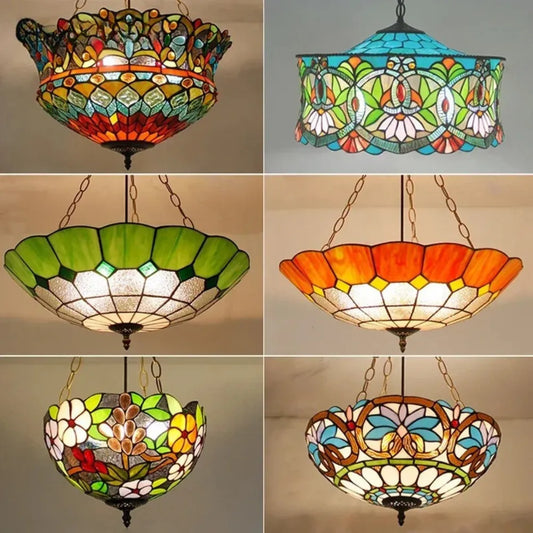 Tiffany Stained Glass Pendant Light - Vintage Mediterranean Style