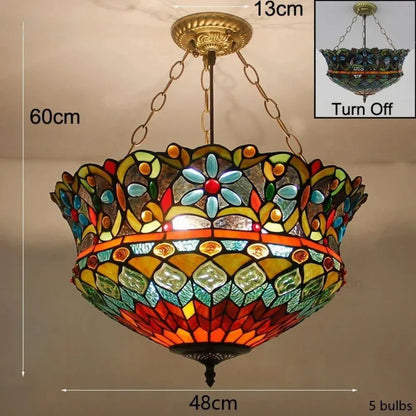 Tiffany Stained Glass Pendant Light - Vintage Mediterranean Style