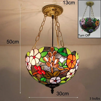 Tiffany Stained Glass Pendant Light - Vintage Mediterranean Style