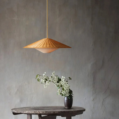 Cone Rattan & Fabric Pendant Lamp