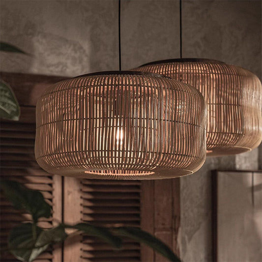 Rattan Vintage Lampshade - Boho Chic Pendant Light