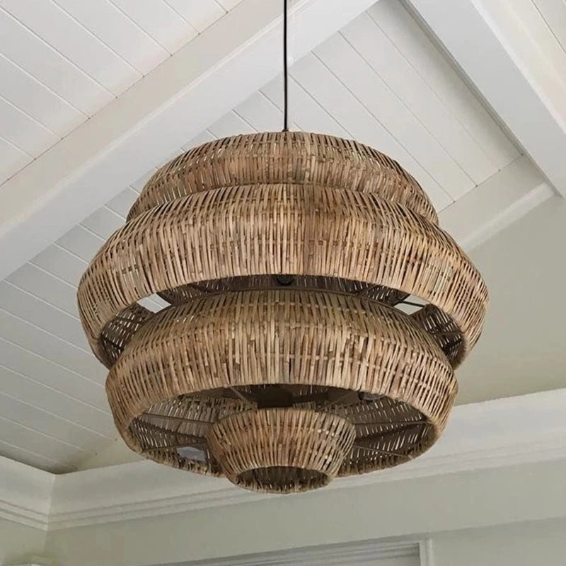 Wabi Sabi Vintage Boho Natural Rattan Handwoven Pendant Light