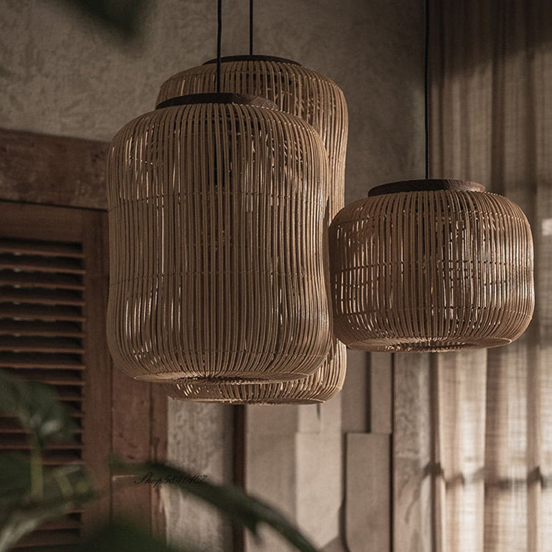 Rattan Vintage Lampshade - Boho Chic Pendant Light