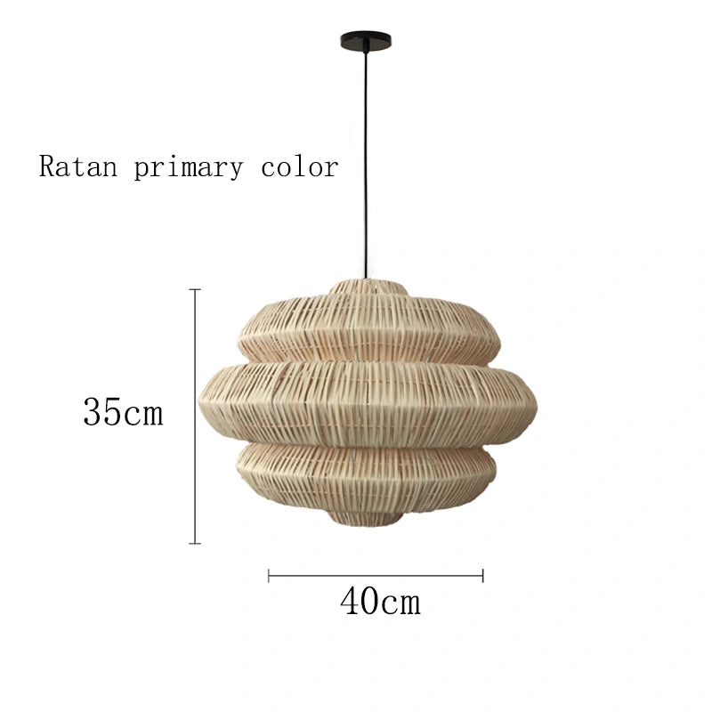 Wabi Sabi Vintage Boho Natural Rattan Handwoven Pendant Light