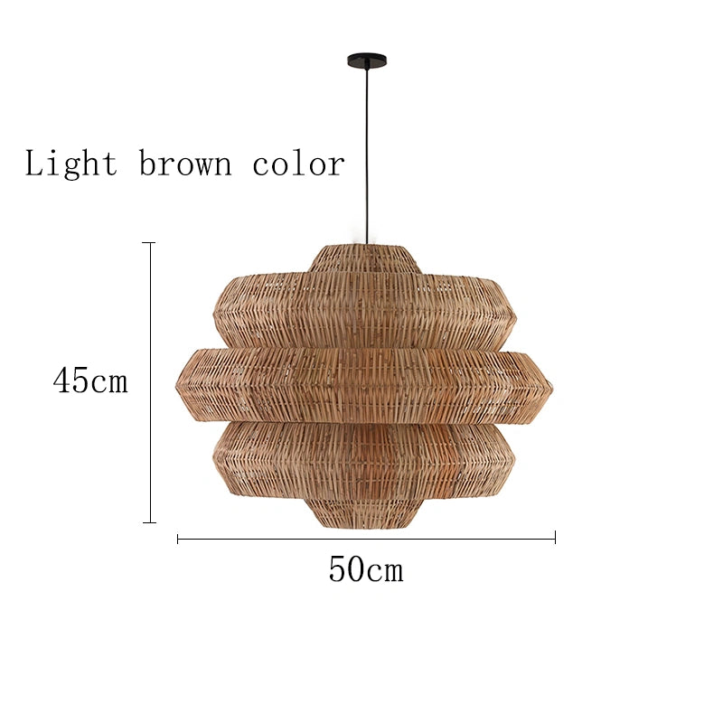 Wabi Sabi Vintage Boho Natural Rattan Handwoven Pendant Light