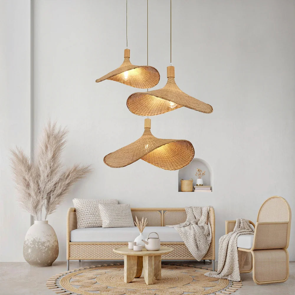 Straw Hat Shape Bamboo Pendant Lamp