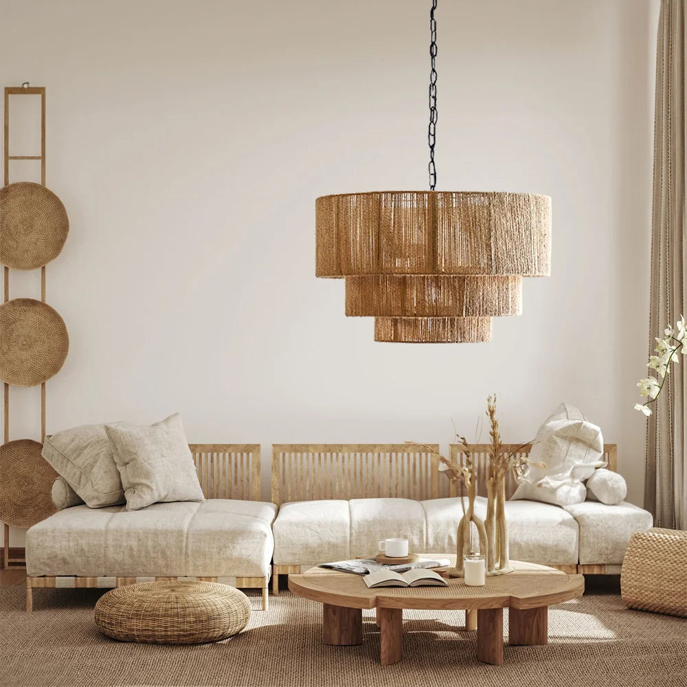 Three Tiers Hemp Rope Chandelier