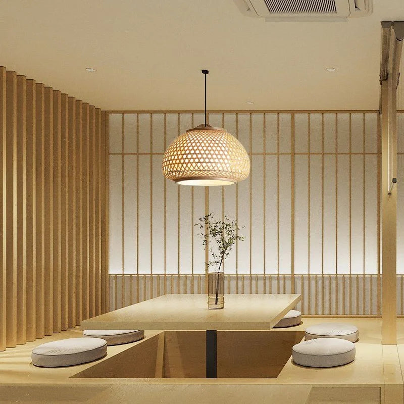 Round Japanese Style Bamboo Pendant Lamp