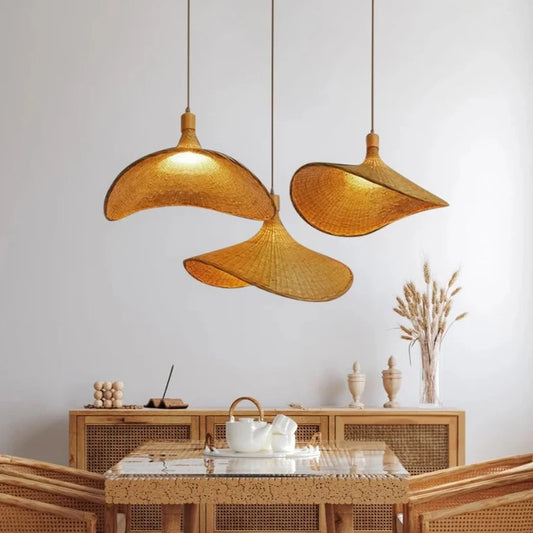 Straw Hat Shape Bamboo Pendant Lamp