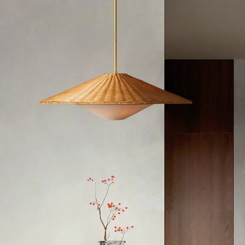 Cone Rattan & Fabric Pendant Lamp