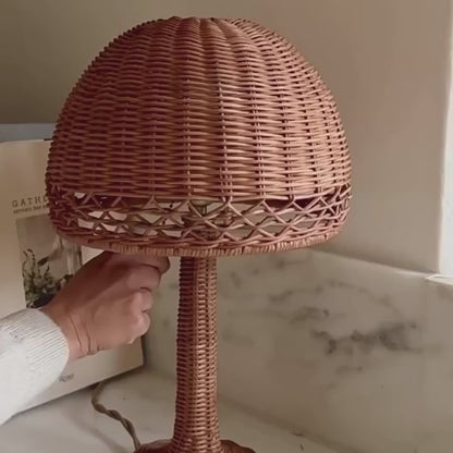 Wicker Rattan Mushroom Vintage Table Lamp – Boho Chic Lighting for a Cozy Home