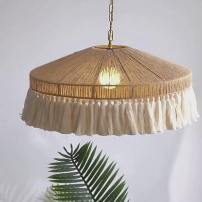 Boho Hemp Rope Pendant Lamp with Tassels