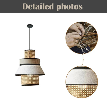 Brown Rattan & Fabric Lampshade