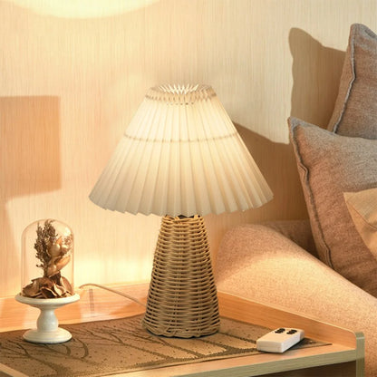 Vintage Rattan & Fabric Table Lamp