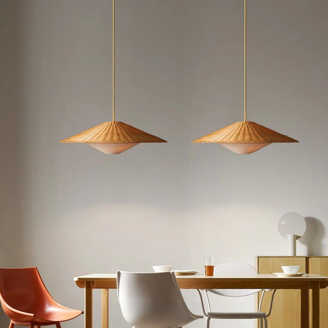 Cone Rattan & Fabric Pendant Lamp