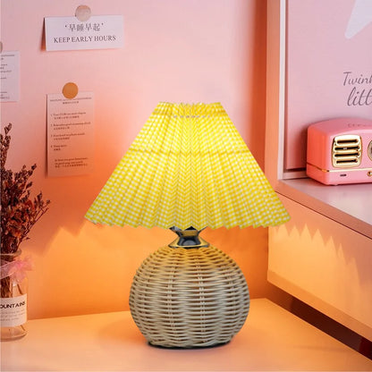 Pleated Round Rattan Table Lamp