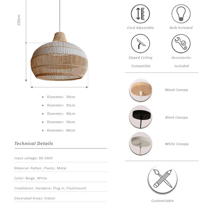 Round Natural Rattan Hanging Light