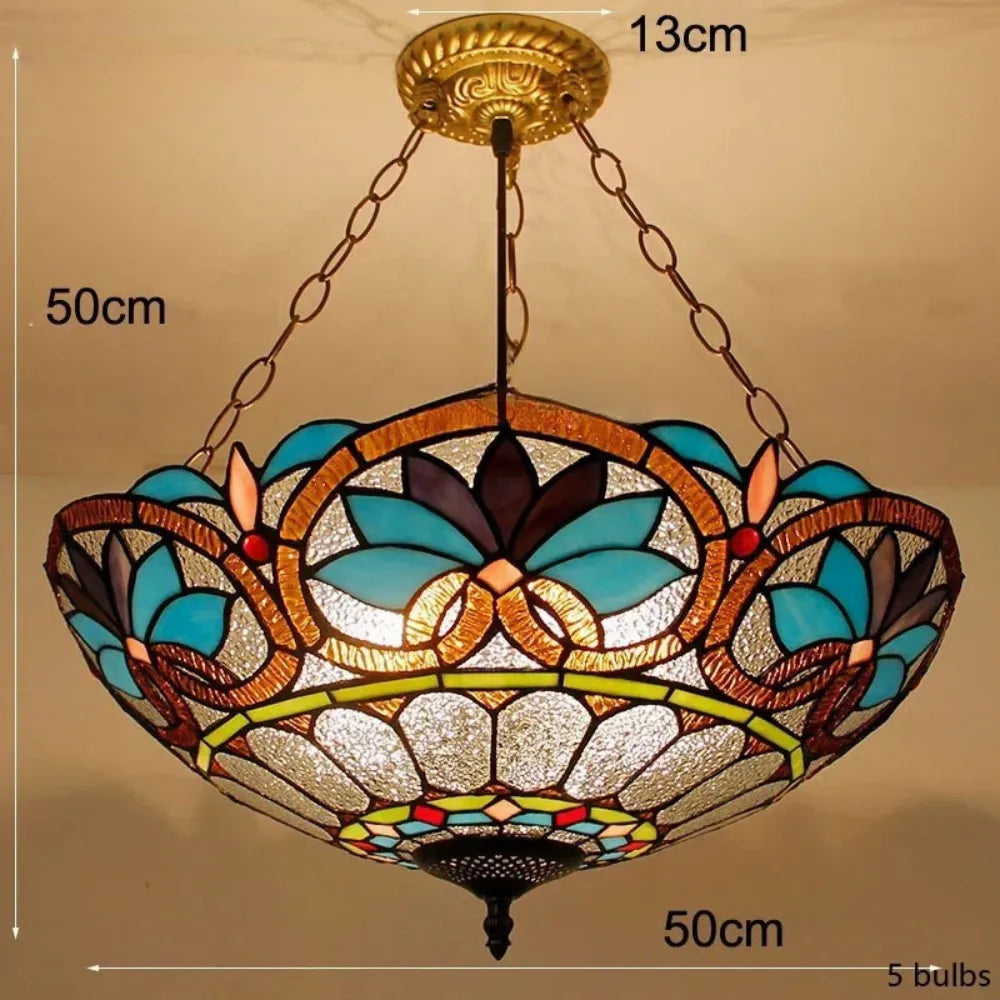 Tiffany Stained Glass Pendant Light - Vintage Mediterranean Style