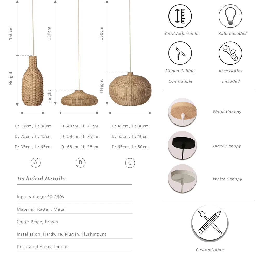 Combo Unique Shape Rattan Pendant Lamp