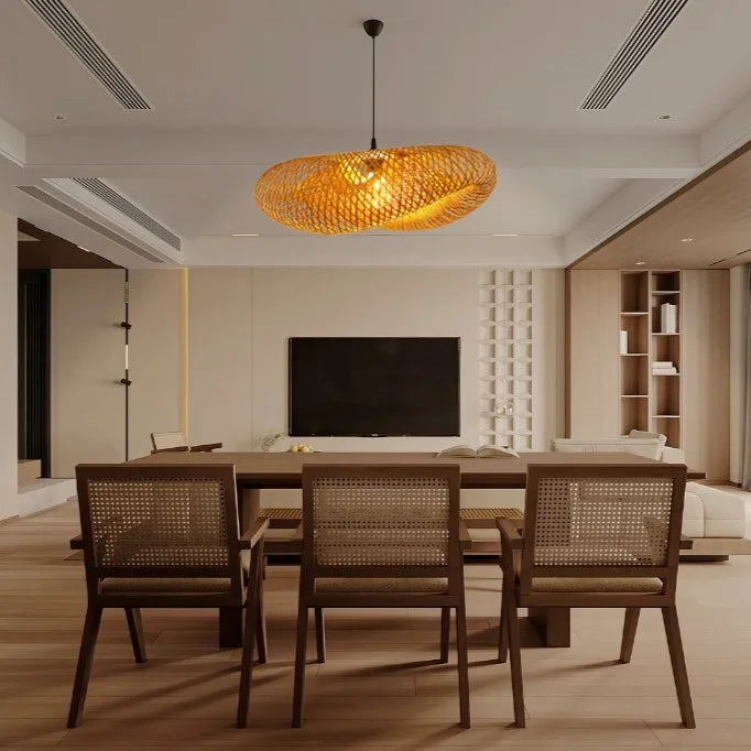 Double Layers Waving Bamboo Pendant Lamp