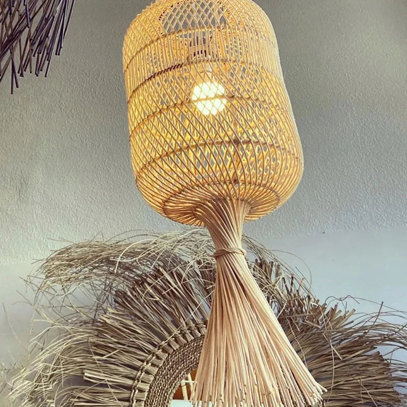 wicker rattan farmhouse floor lamp shade