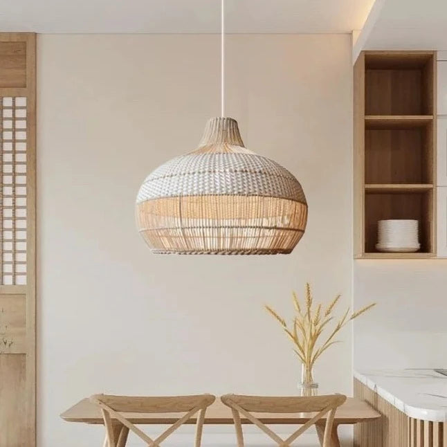 Round Natural Rattan Hanging Light